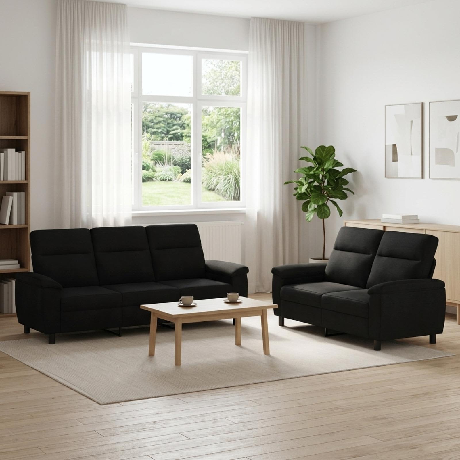 vidaXL Sofa Sæt 2 pcs Sort Stof