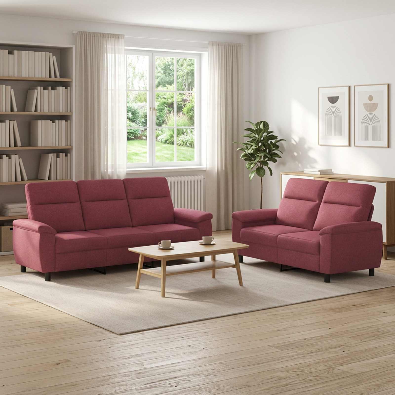 vidaXL Sofa Sæt 2 pcs Vinrød Stof