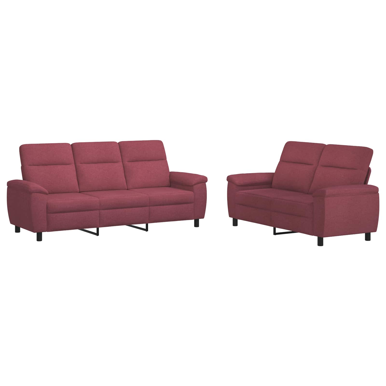 vidaXL Bankstel 2 st 5-zits Wijnrood 214 x 90 x 95 cm Stof, foto 3