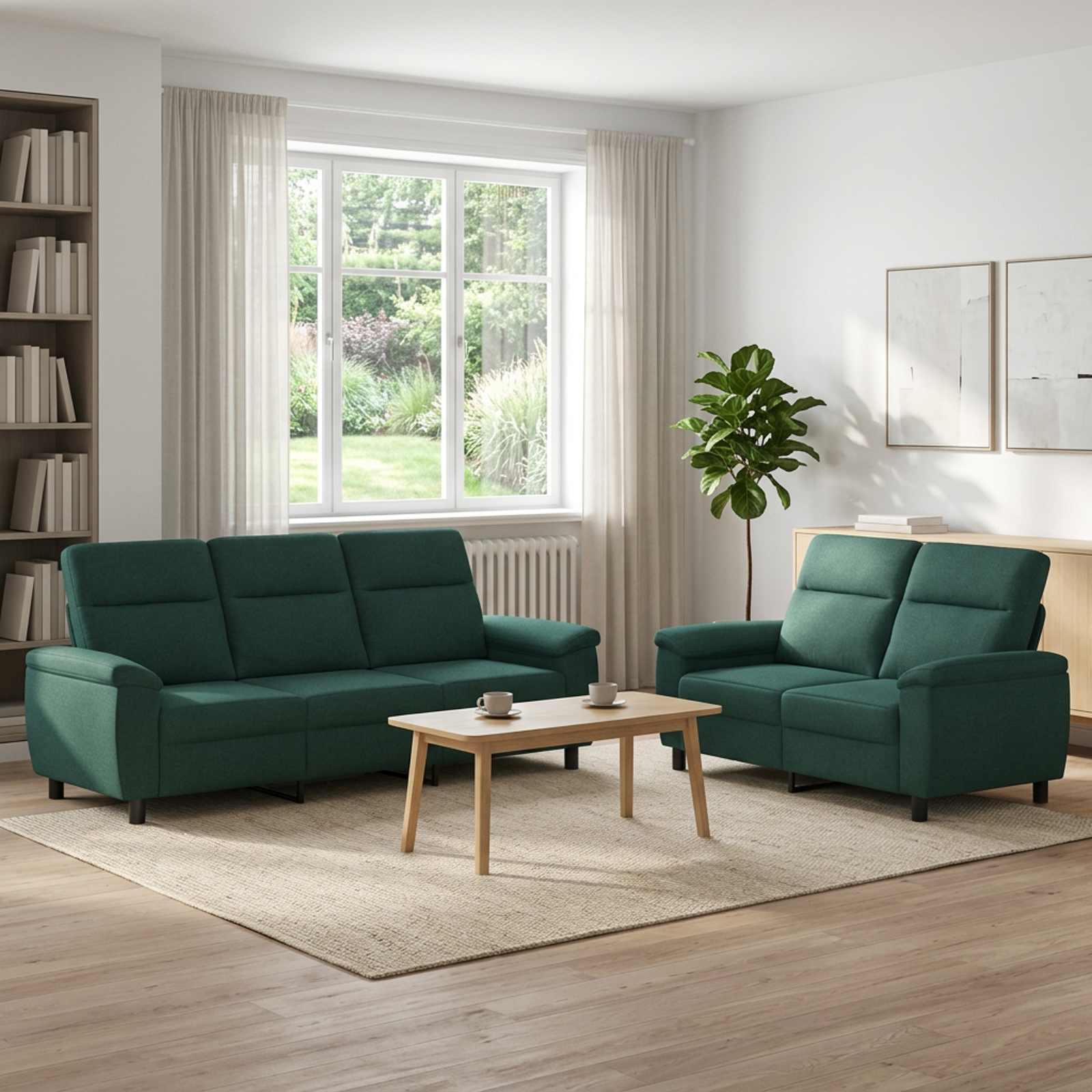 vidaXL Sofa Sæt 2 pcs Mørkegrøn Stof