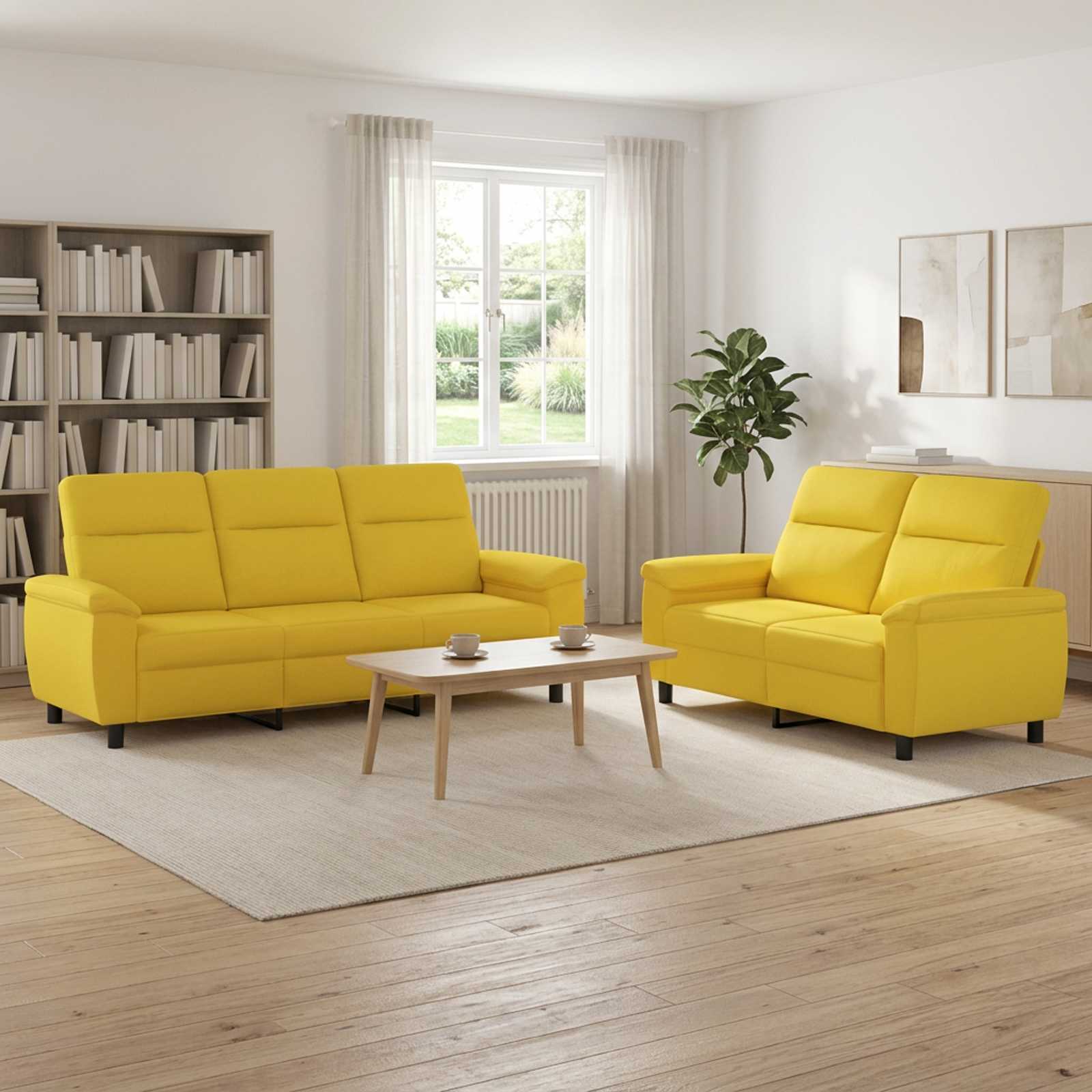 Sofasæt 2 dele 2- og 3-personers i lys gul stof