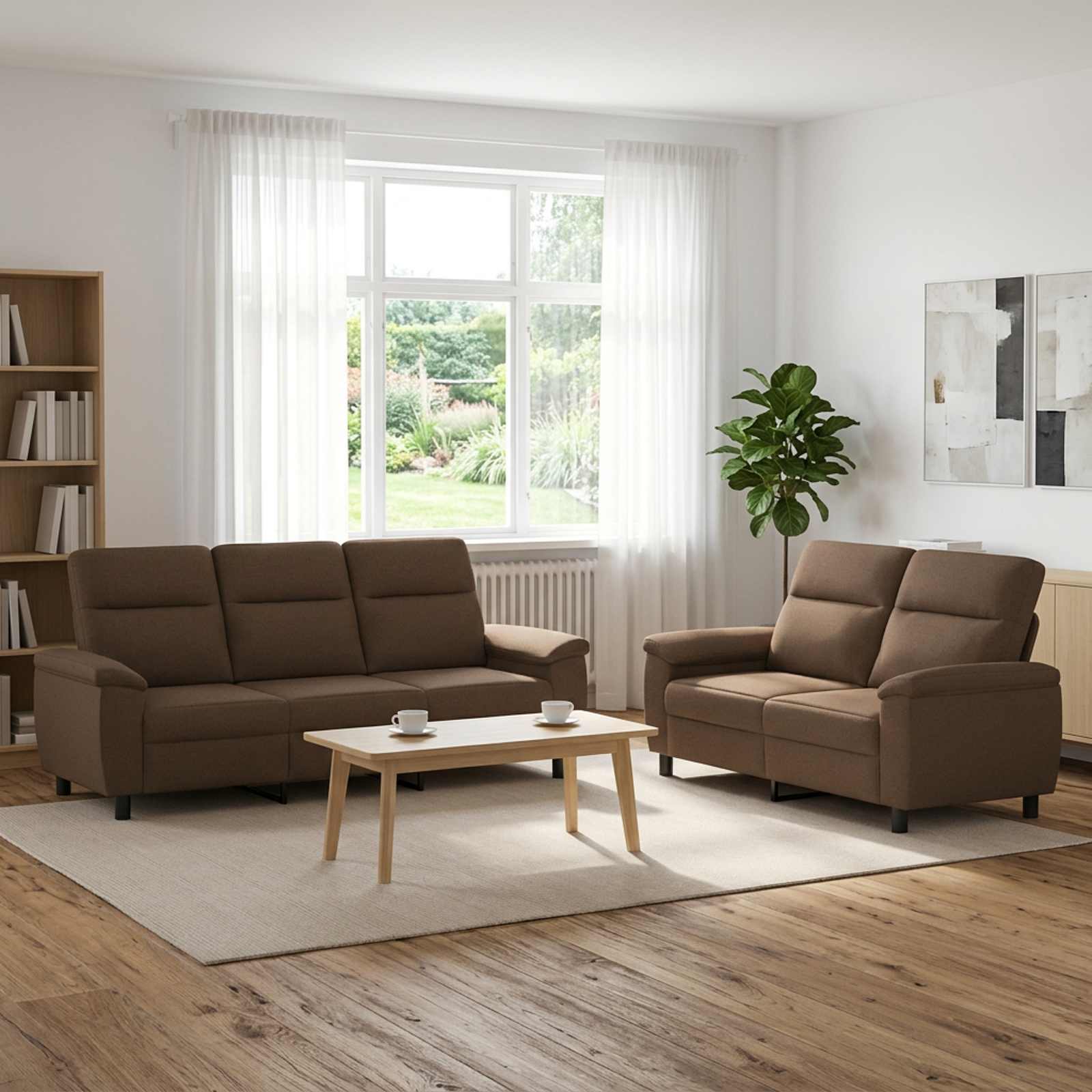 Sofasæt i stof med 2- og 3-personers sofa - brun