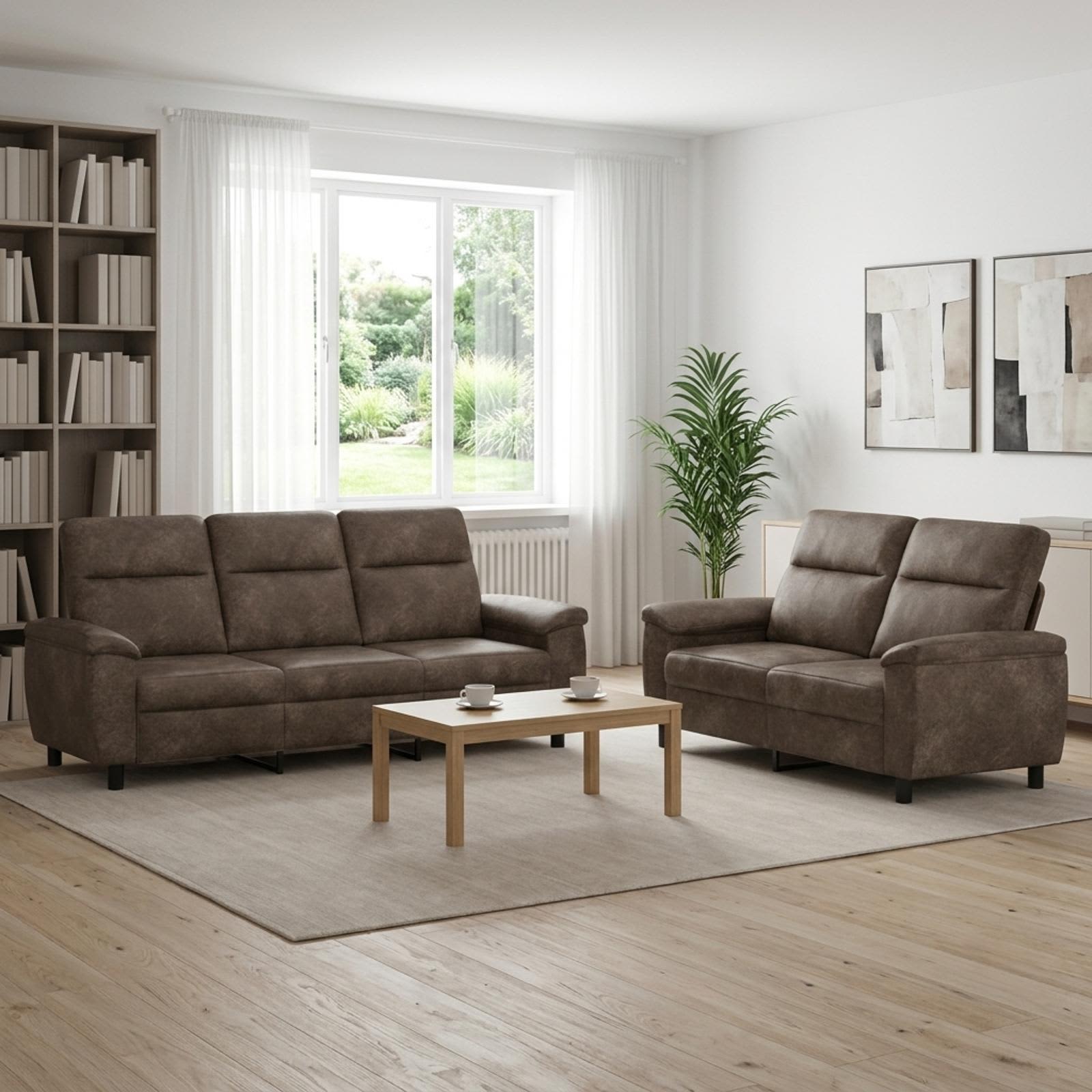 Sofasæt 2 dele mørkegrå i imiteret ruskindslæder