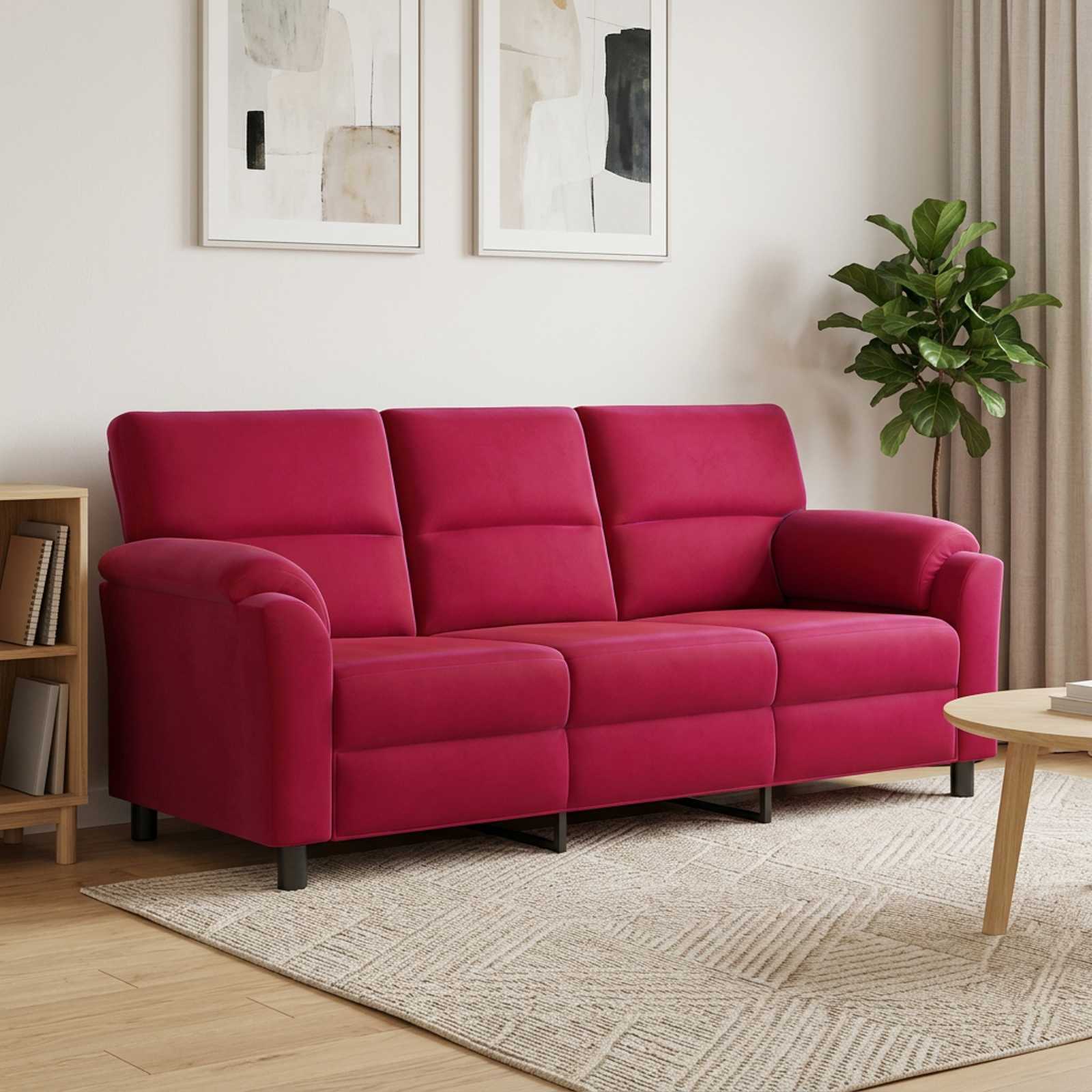 vidaXL Sofa Vinrød 214 x 85 x 93 cm Fløjl