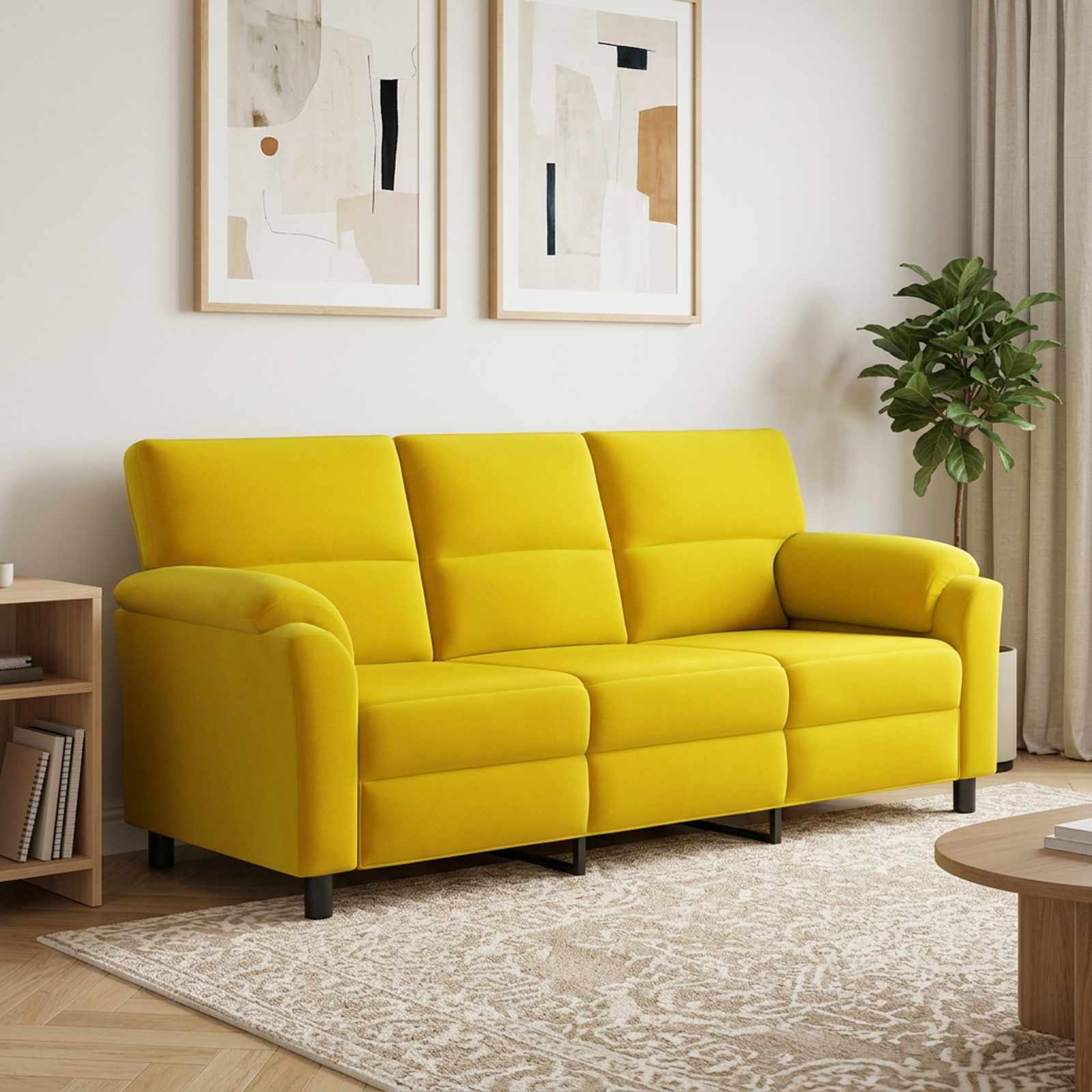 vidaXL Sofa Gul 214 x 85 x 93 cm Fløjl