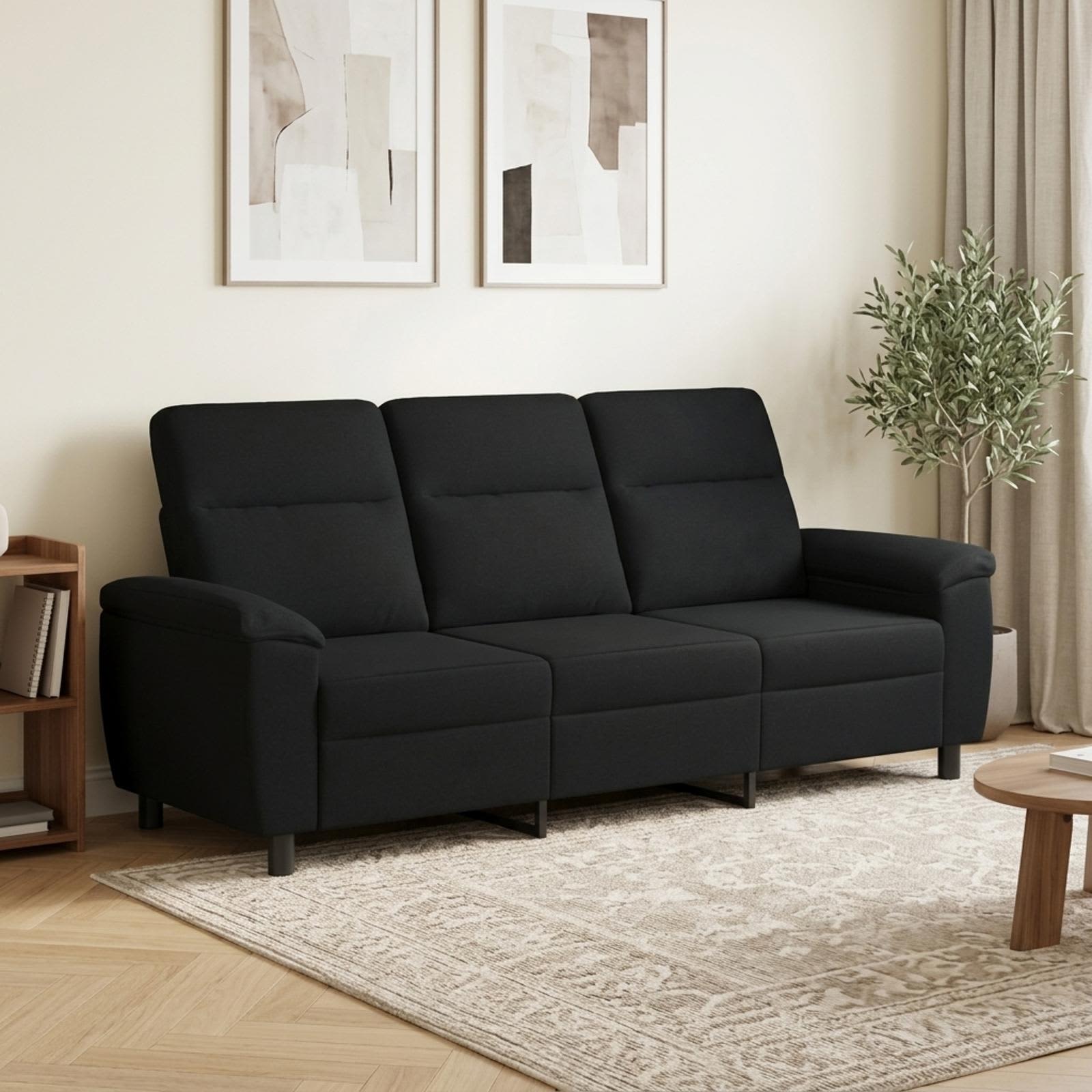 vidaXL Sofa Sort 214 x 90 x 95 cm Stof