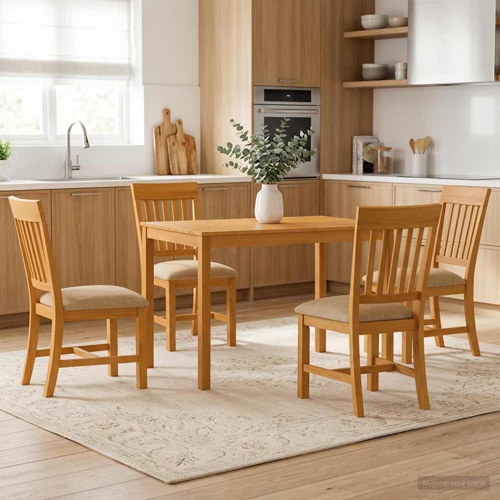 Eetkamerset 5 st Beige Massief Eikenhout image 1