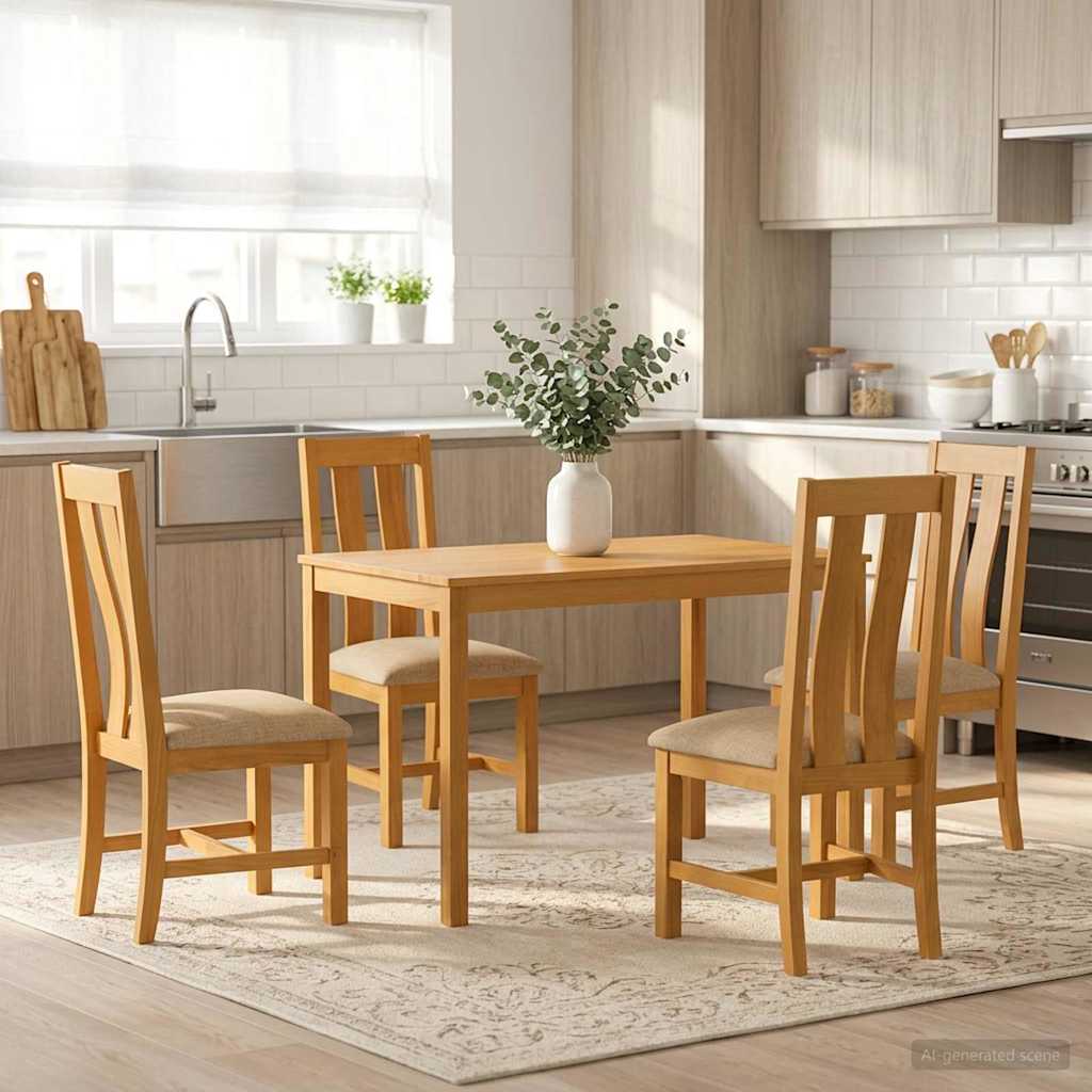 Eetkamerset 5 st Beige Massief Eikenhout image 1