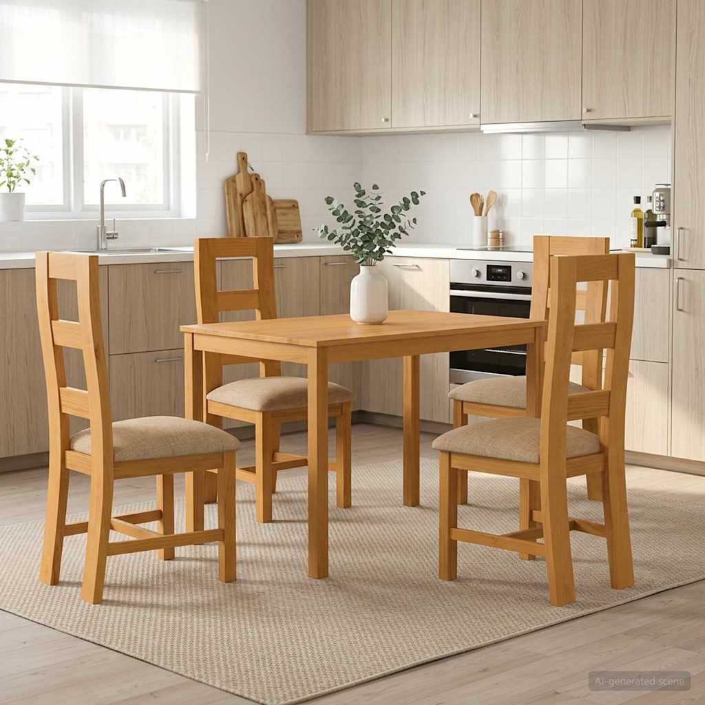 Eetkamerset 5 st Beige Massief Eikenhout image 1