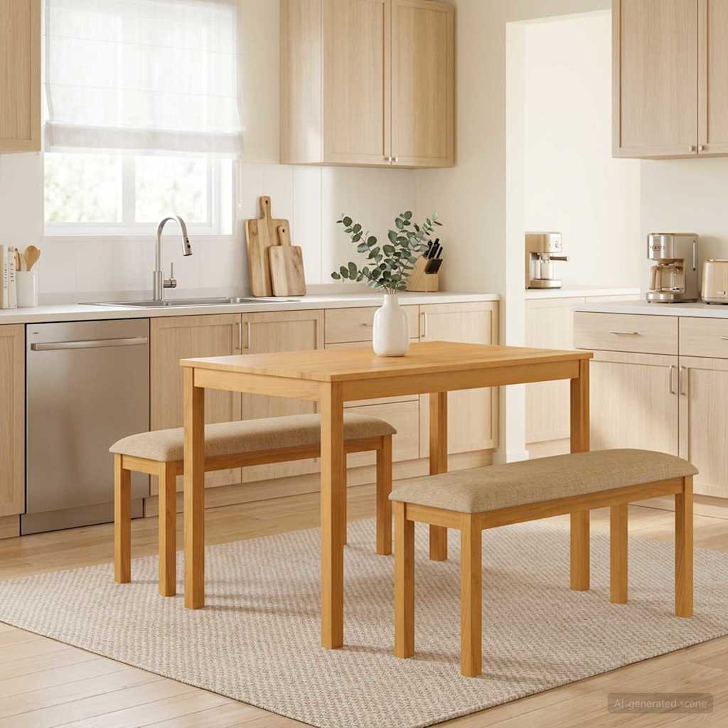Eetkamerset 3 st Beige Massief Eikenhout image 1