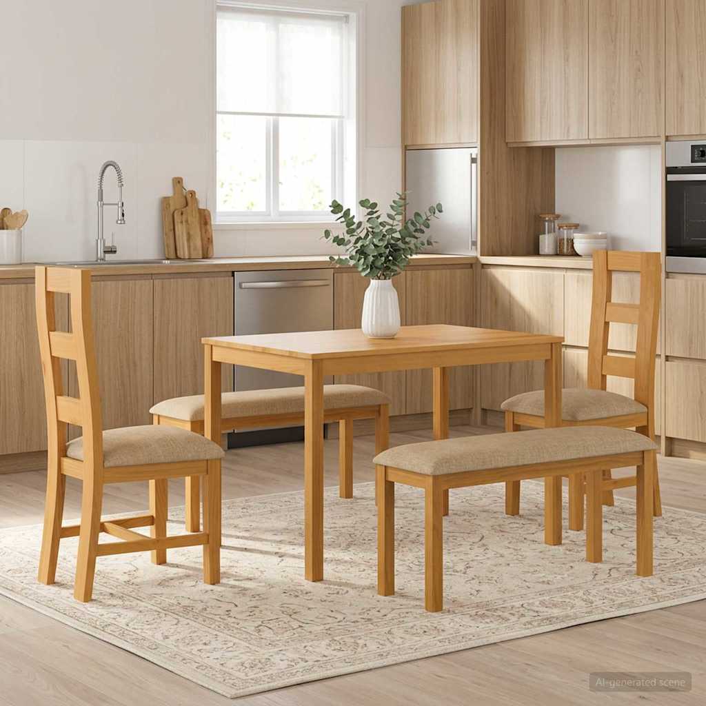 Eetkamerset 5 st Beige Massief Eikenhout image 1