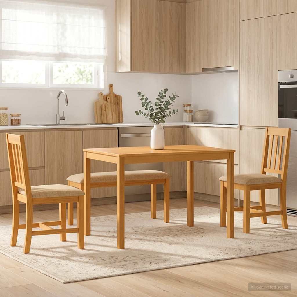 Трапезен комплект 4 бр. Бежово Масивен дъб