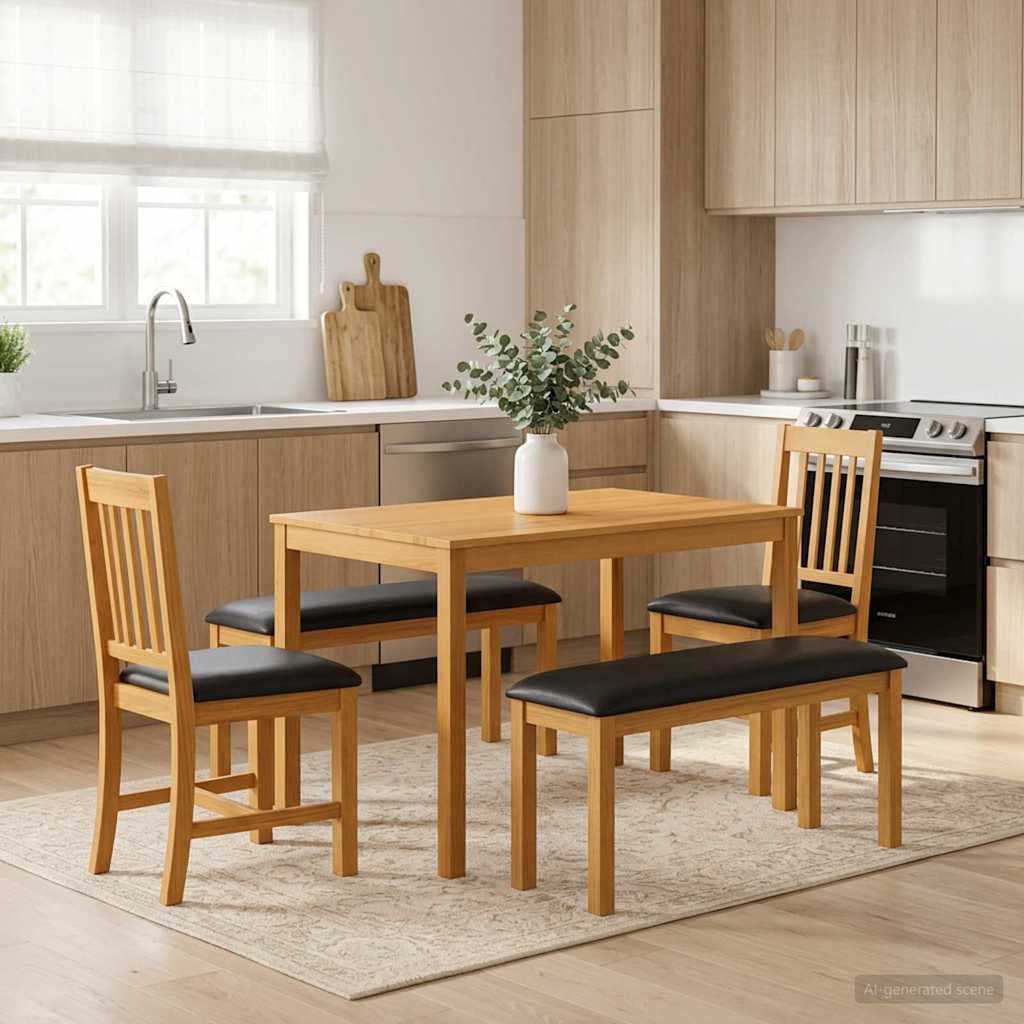 vidaXL Essgruppe 4 stk. Schwarz Massivholz Eiche