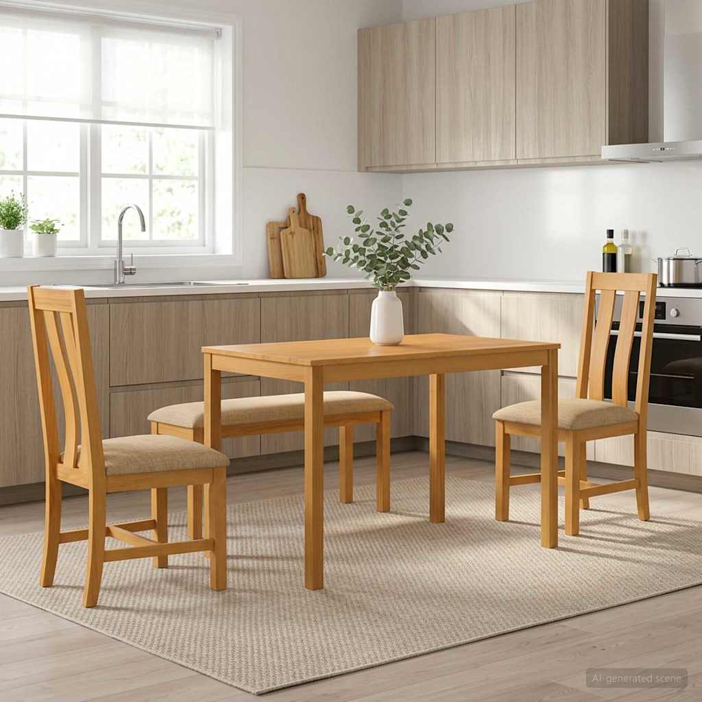 Eetkamerset 4 st Beige Massief Eikenhout image 1