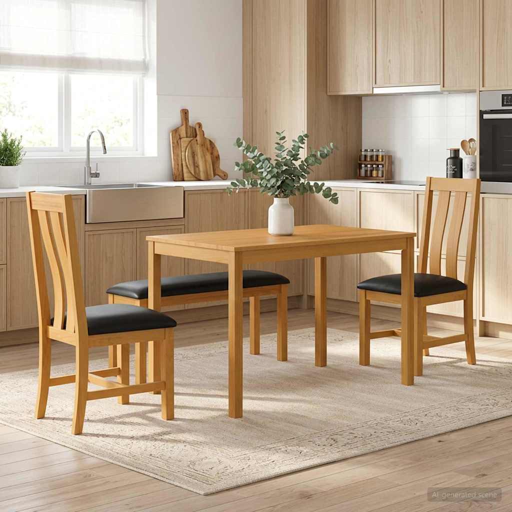 vidaXL Essgruppe 4 stk. Schwarz Massivholz Eiche
