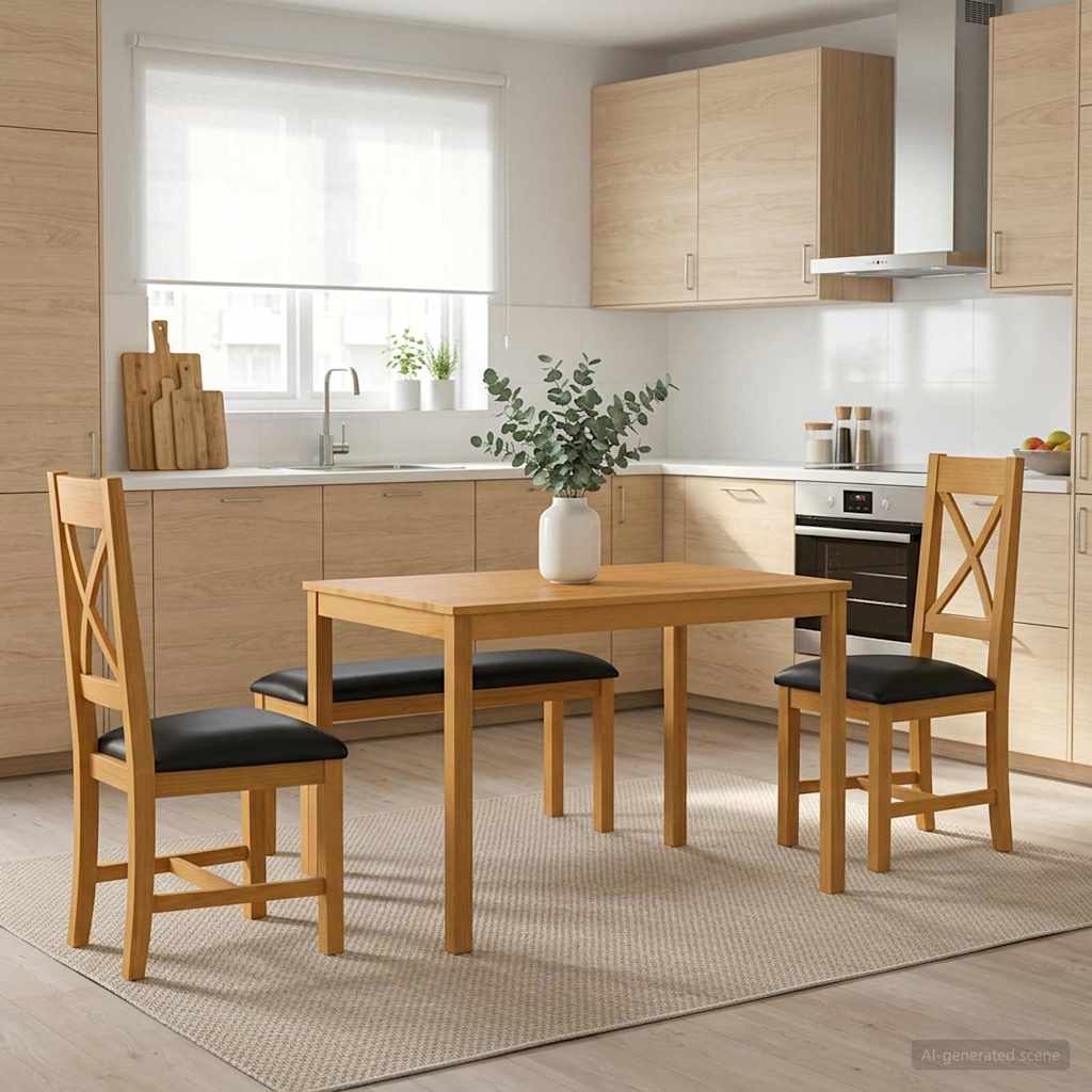 vidaXL Essgruppe 4 stk. Schwarz Massivholz Eiche