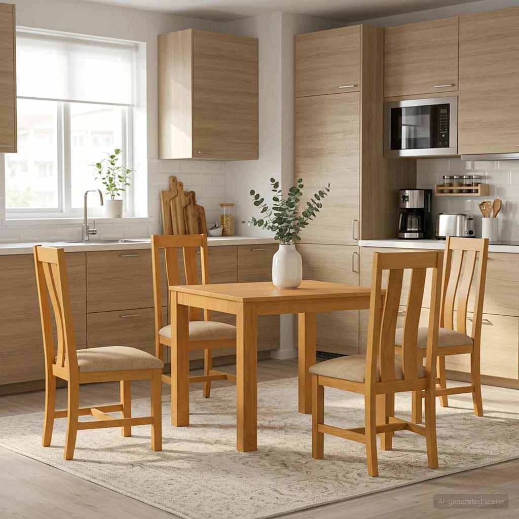 Eetkamerset 5 st Beige Massief Eikenhout image 1