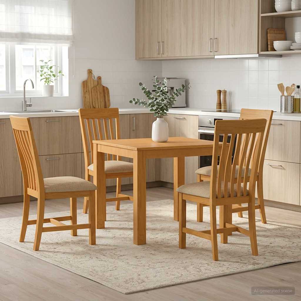 Eetkamerset 5 st Beige Massief Eikenhout image 1