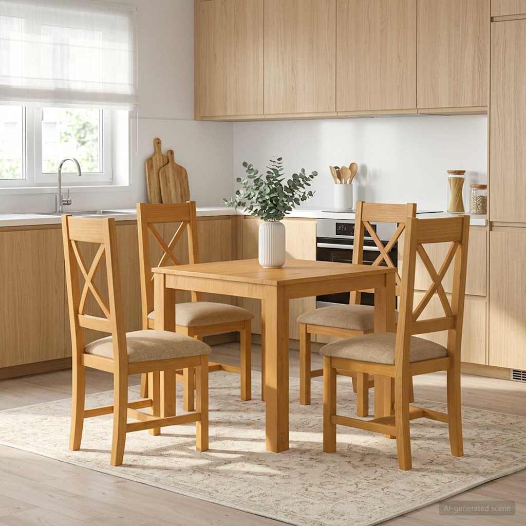 Eetkamerset 5 st Beige Massief Eikenhout image 1