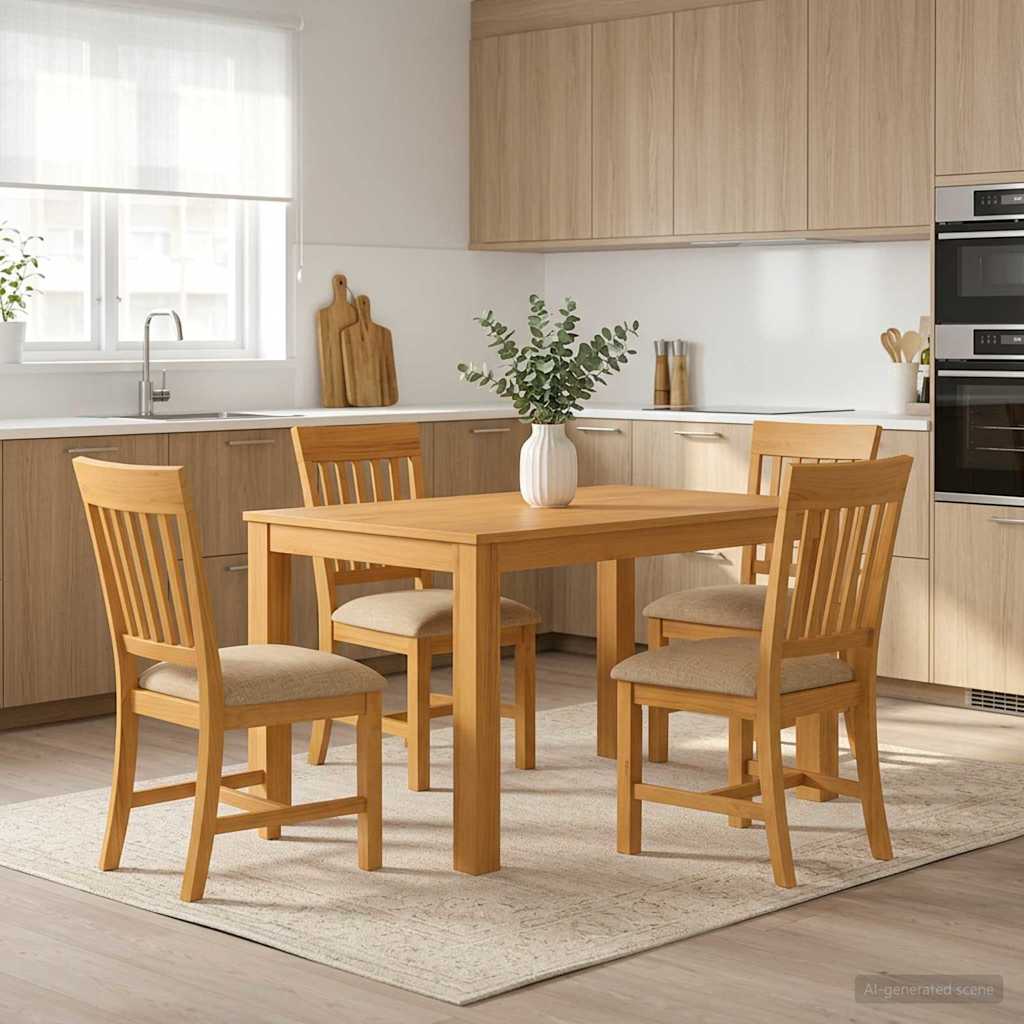 Eetkamerset 5 st Beige Massief Eikenhout image 1