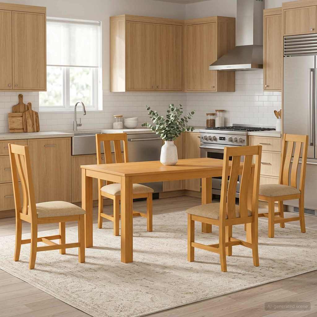 Eetkamerset 5 st Beige Massief Eikenhout image 1