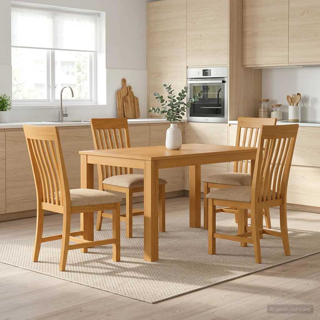 Eetkamerset 5 st Beige Massief Eikenhout image 1