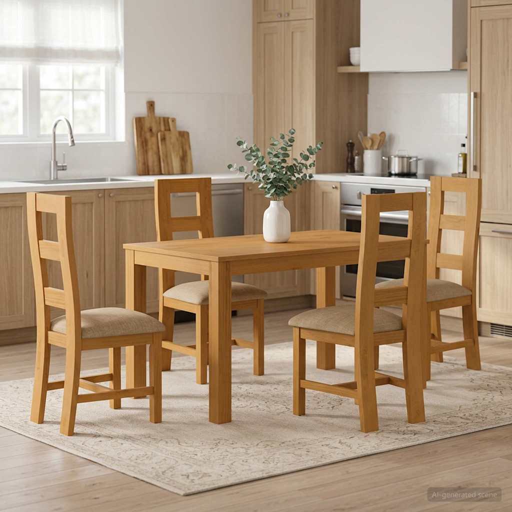Eetkamerset 5 st Beige Massief Eikenhout image 1
