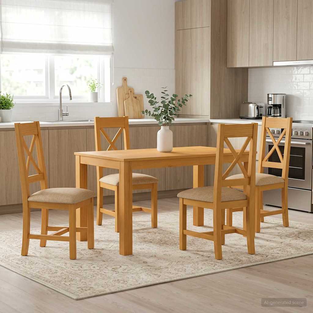 Eetkamerset 5 st Beige Massief Eikenhout image 1