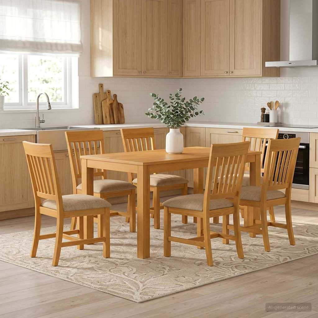 Eetkamerset 7 st Beige Massief Eikenhout image 1