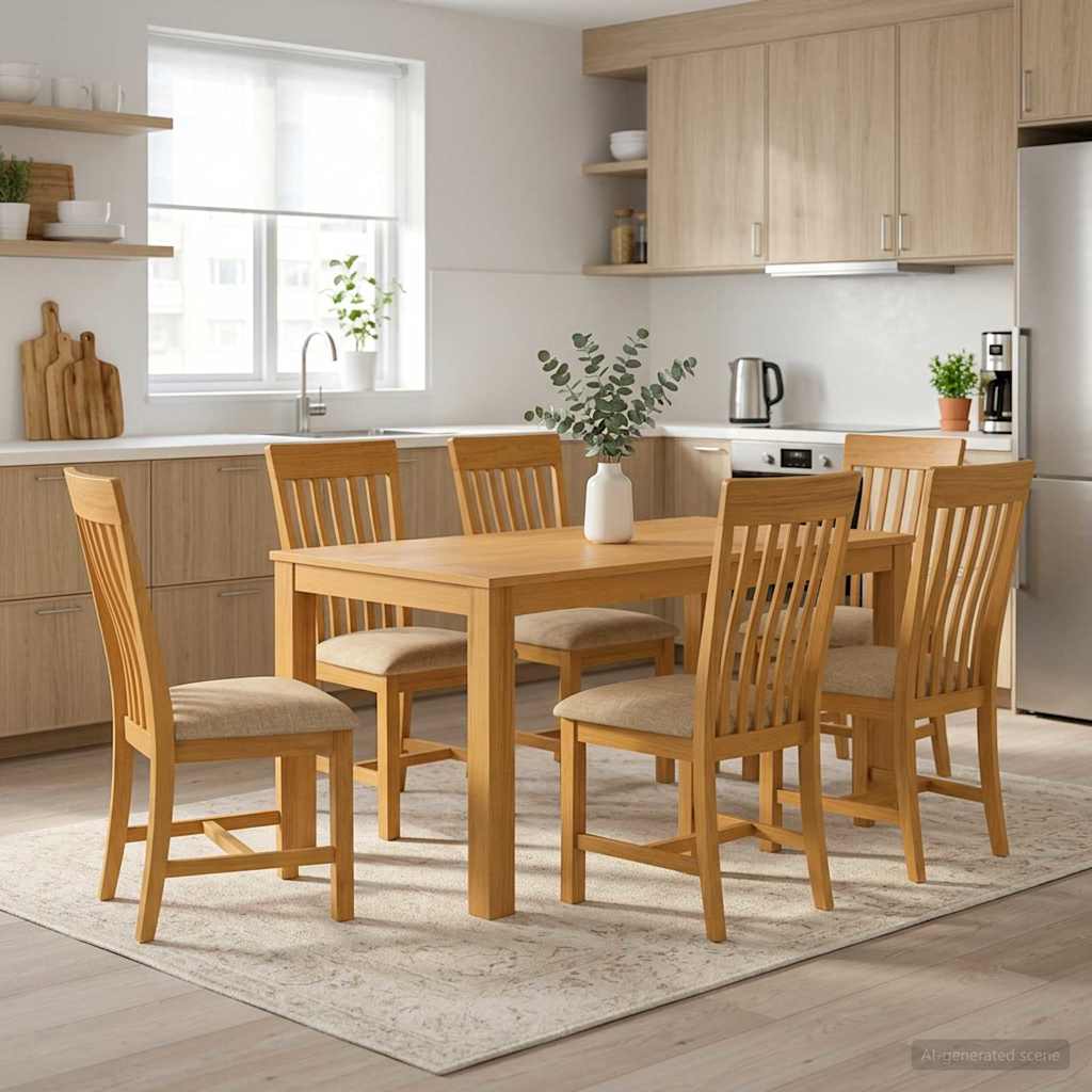 Eetkamerset 7 st Beige Massief Eikenhout image 1