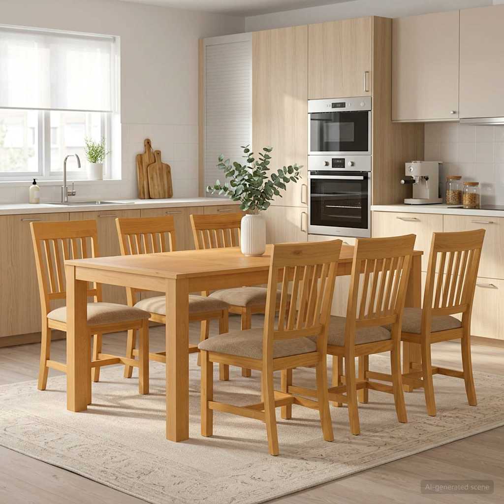 Eetkamerset 7 st Beige Massief Eikenhout image 1