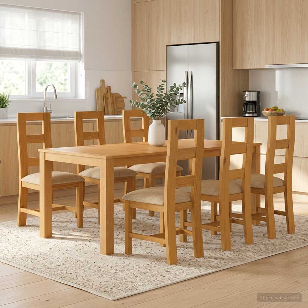 Eetkamerset 7 st Beige Massief Eikenhout image 1
