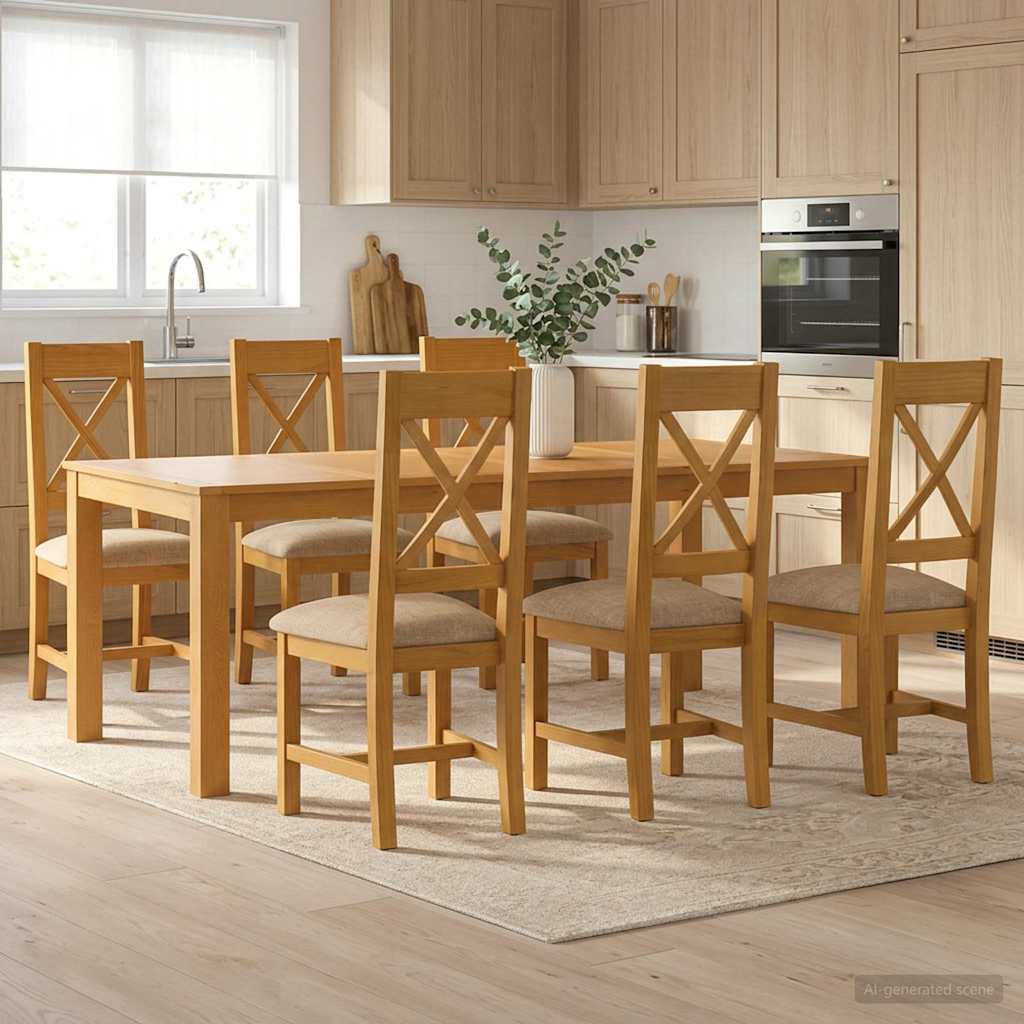 Eetkamerset 7 st Beige Massief Eikenhout image 1