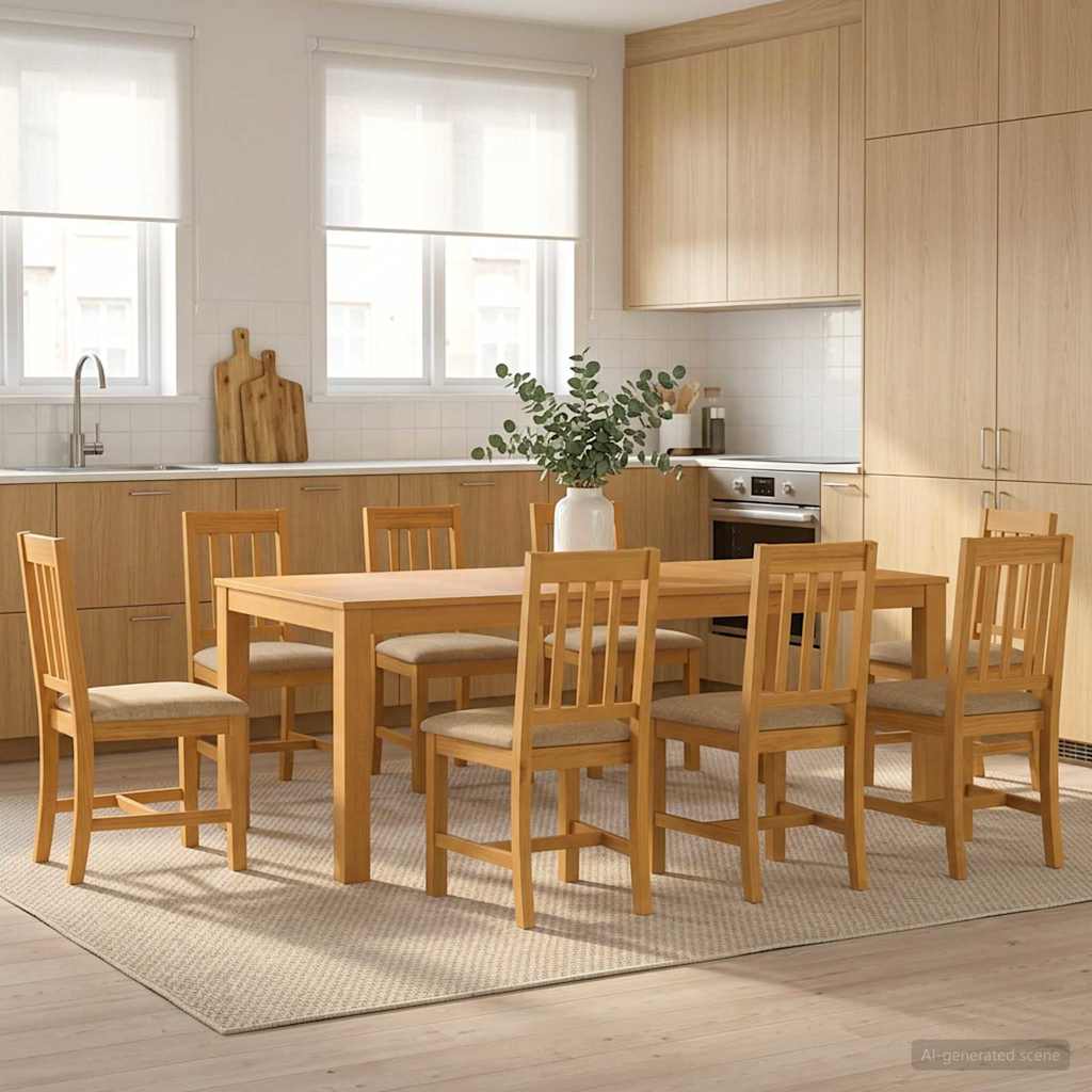 Eetkamerset 9 st Beige Massief Eikenhout