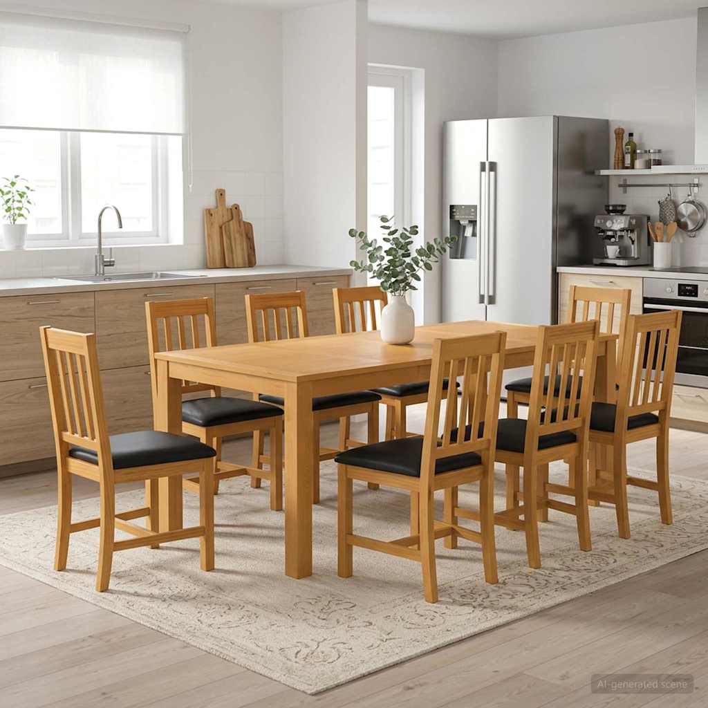 vidaXL Essgruppe 9 Stk. Schwarz Massivholz Eiche