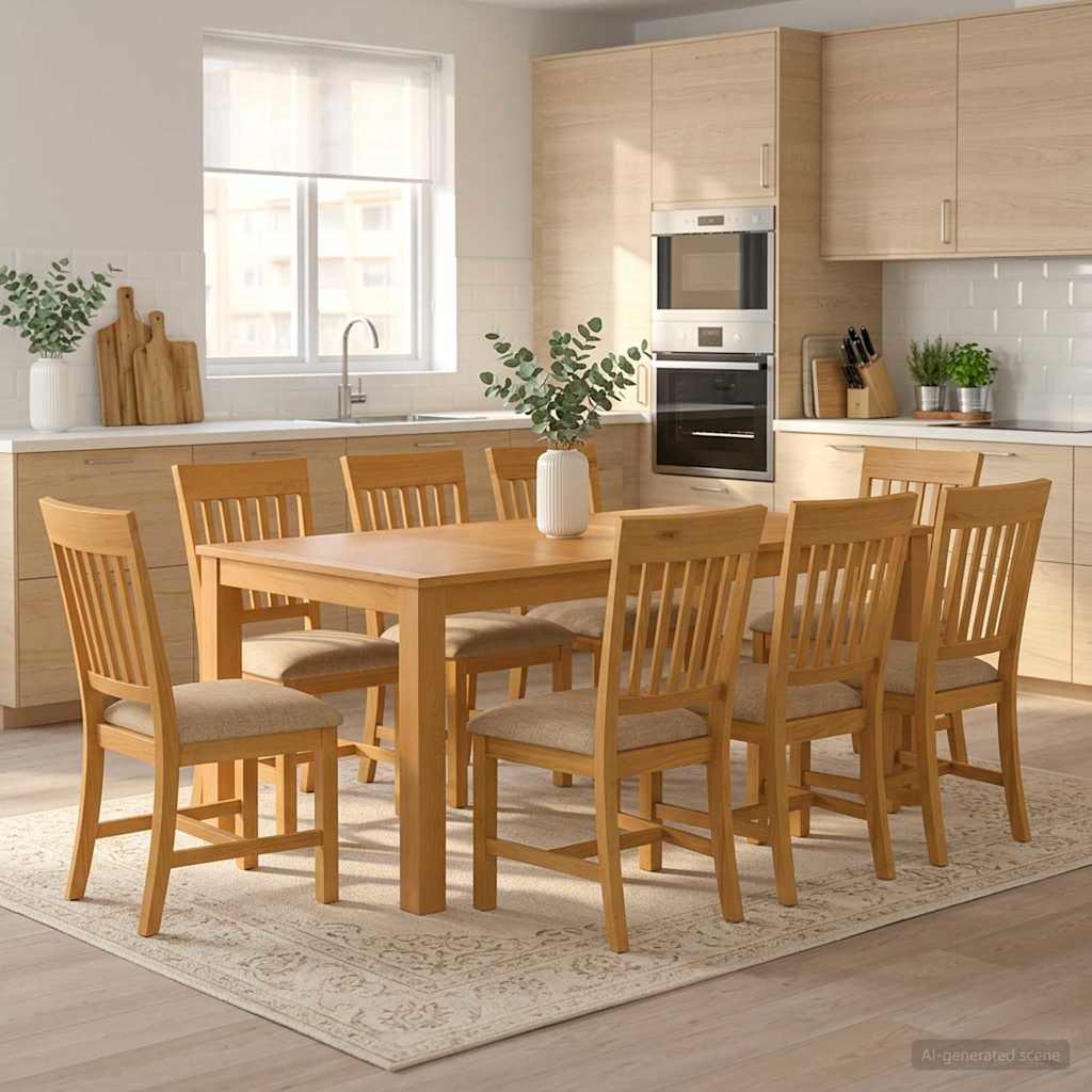 Eetkamerset 9 st Beige Massief Eikenhout image 1