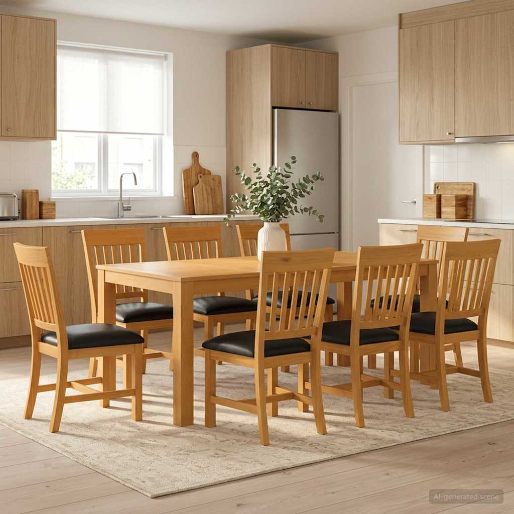 vidaXL Essgruppe 9 Stk. Schwarz Massivholz Eiche