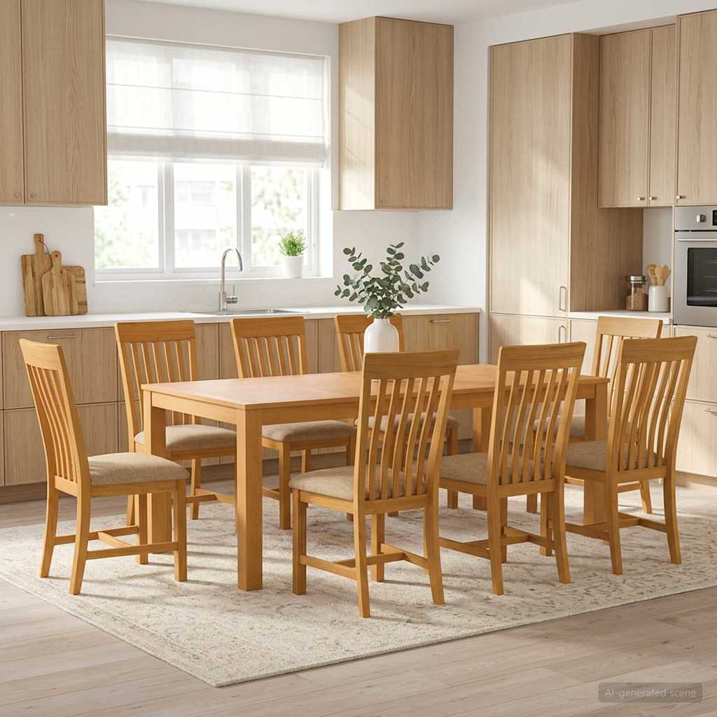 Eetkamerset 9 st Beige Massief Eikenhout image 1
