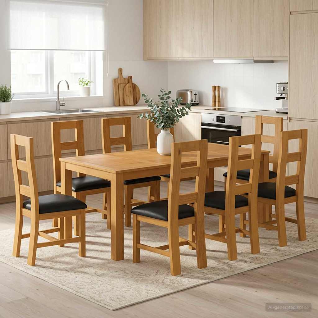 vidaXL Essgruppe 9 Stk. Schwarz Massivholz Eiche