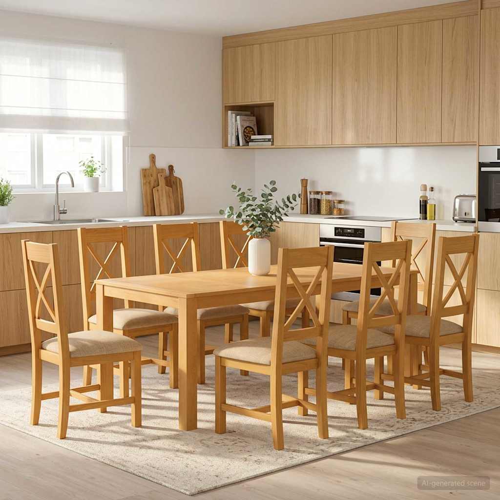 Eetkamerset 9 st Beige Massief Eikenhout image 1