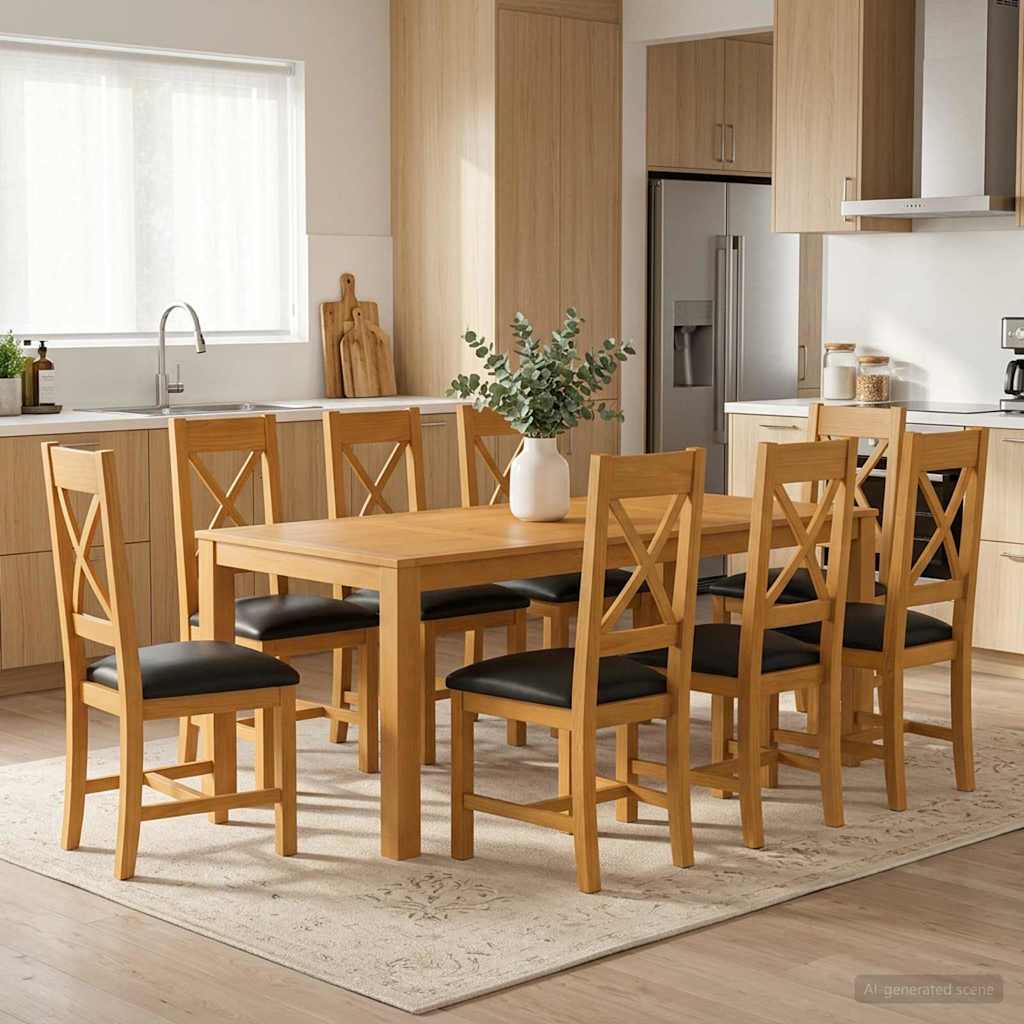 vidaXL Essgruppe 9 Stk. Schwarz Massivholz Eiche