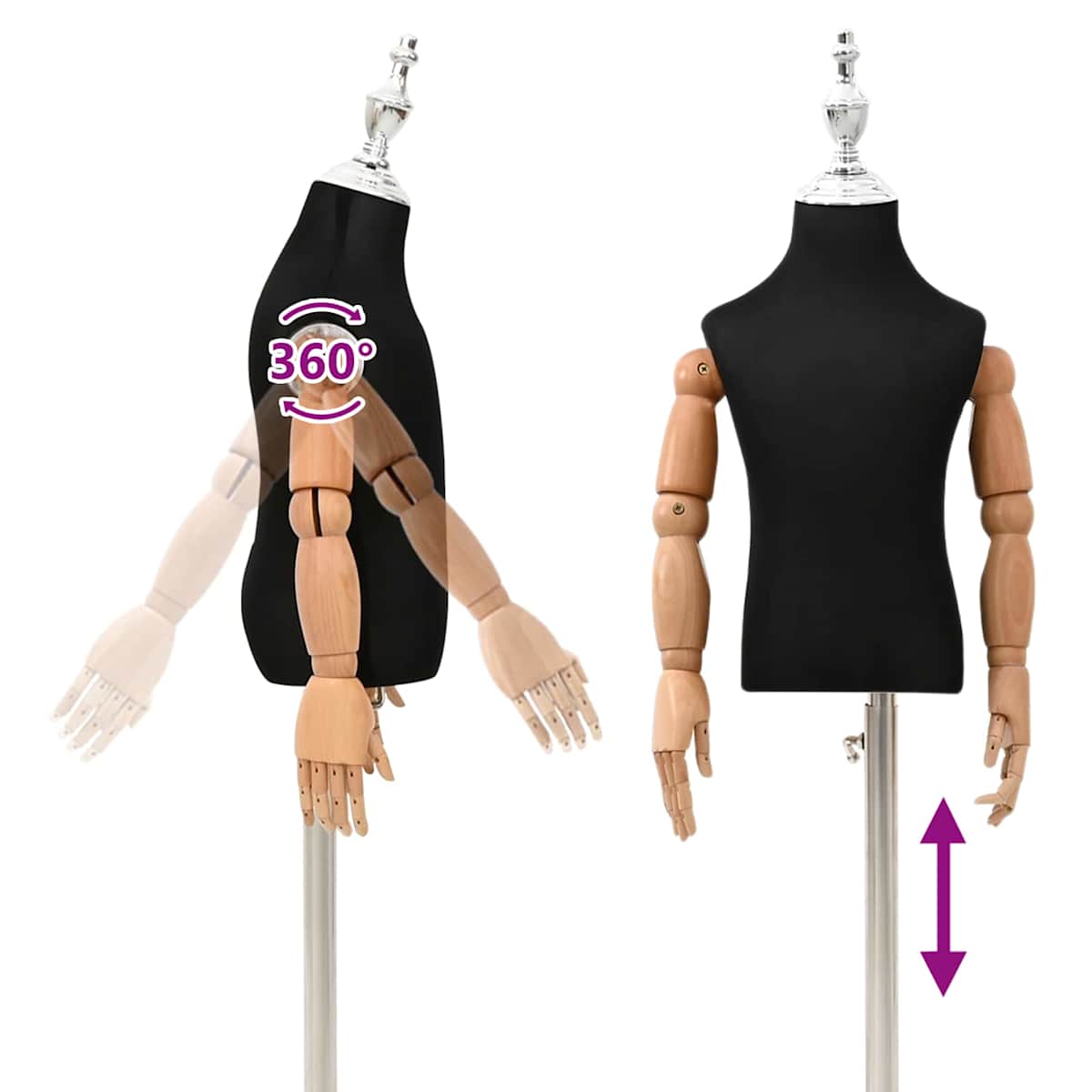 Justerbar 120-157 cm Mannequin med Base Unisex PP - Billede 9
