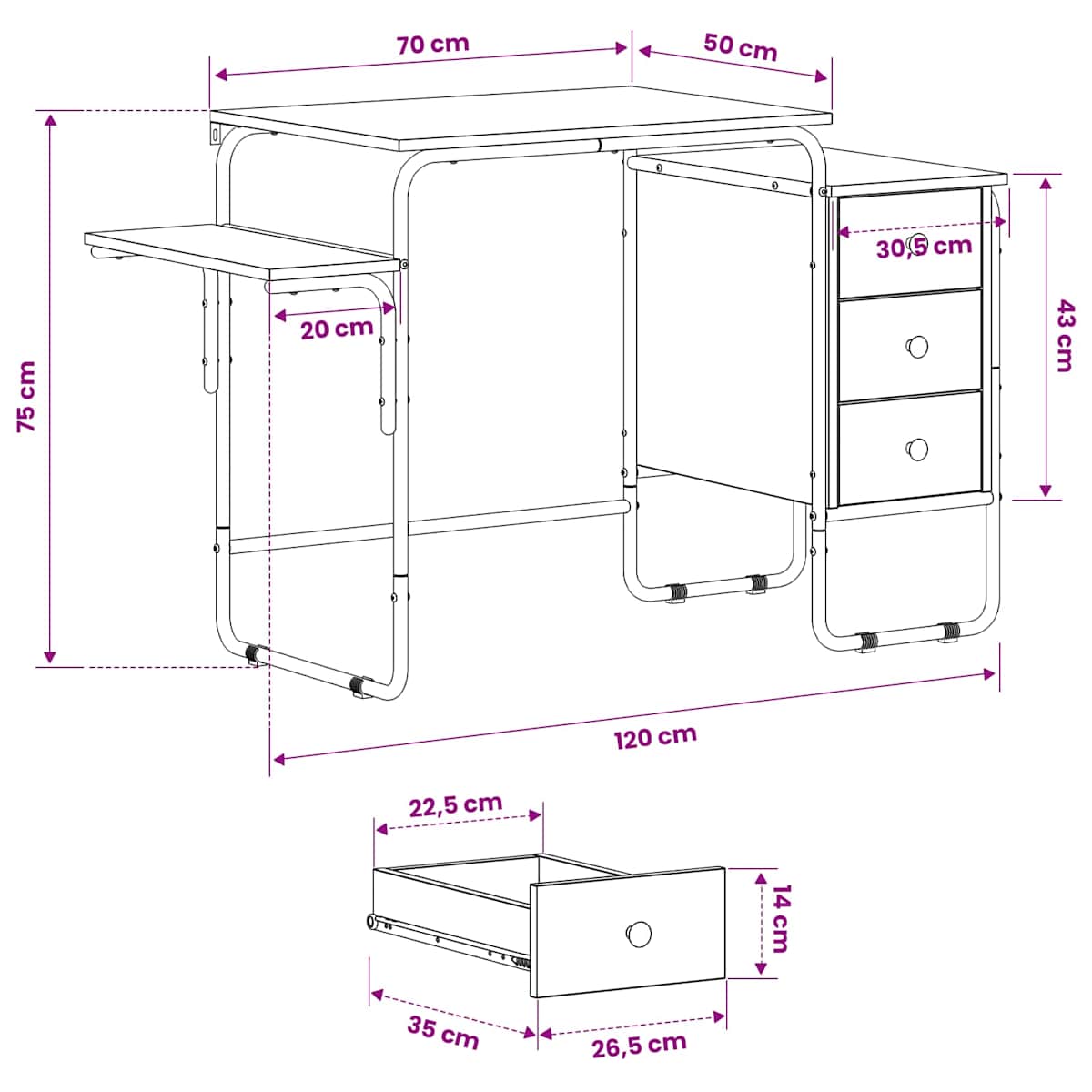 Skrivebord med opbevaring 120 x 50 x 75 cm - Billede 9