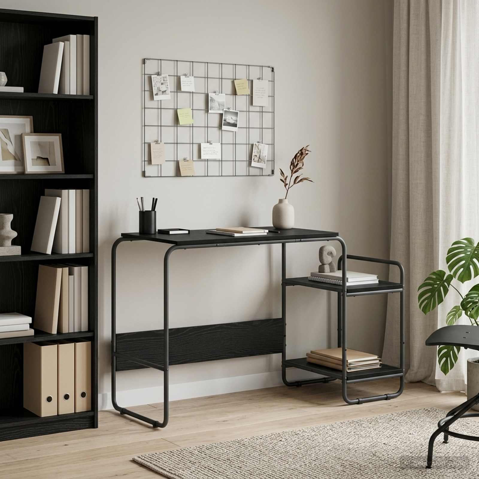 Bureau met opbergruimte Zwart eiken 131.5 x 50 x 75.5 cm