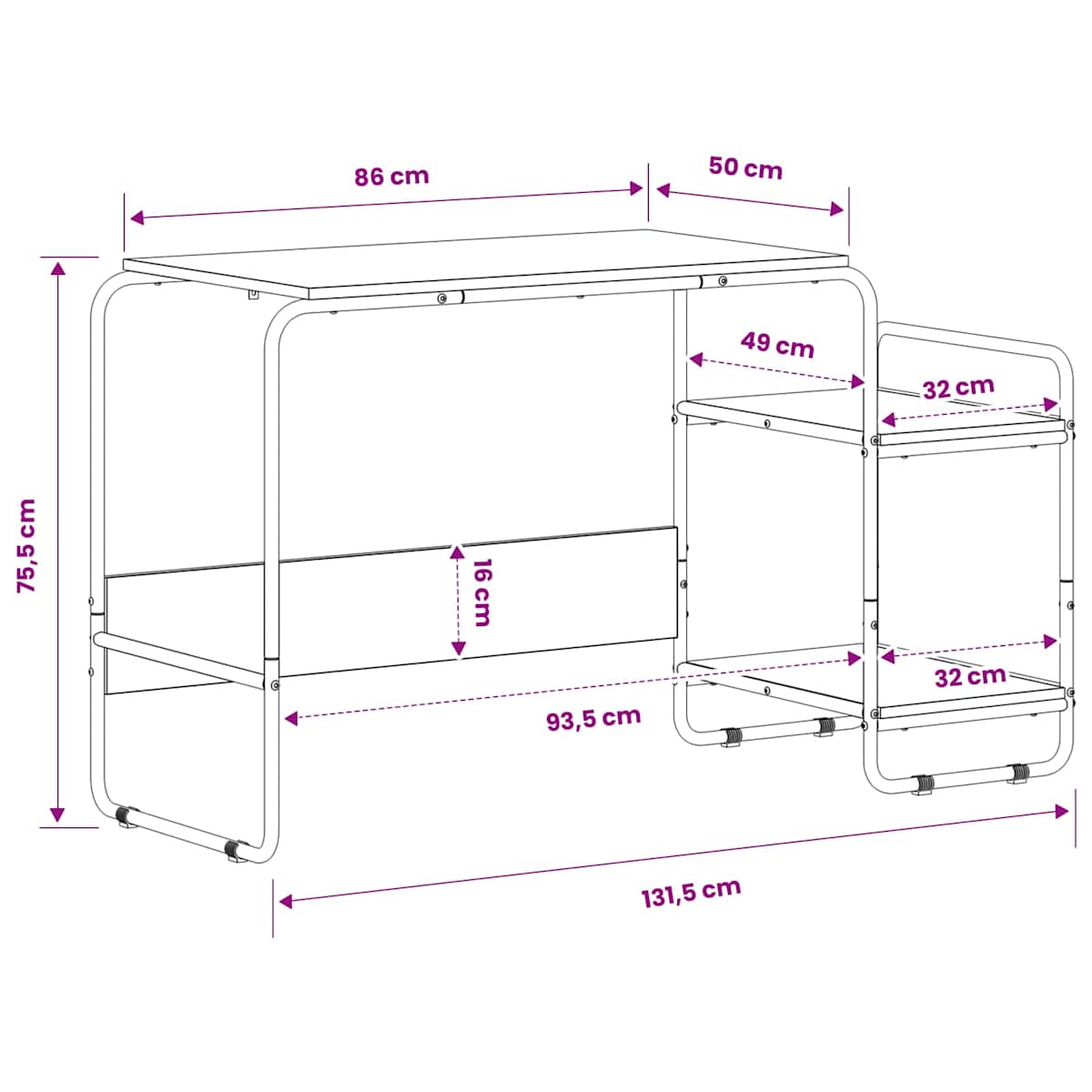 Skrivebord med opbevaring 131,5 x 50 x 75,5 cm - Billede 8