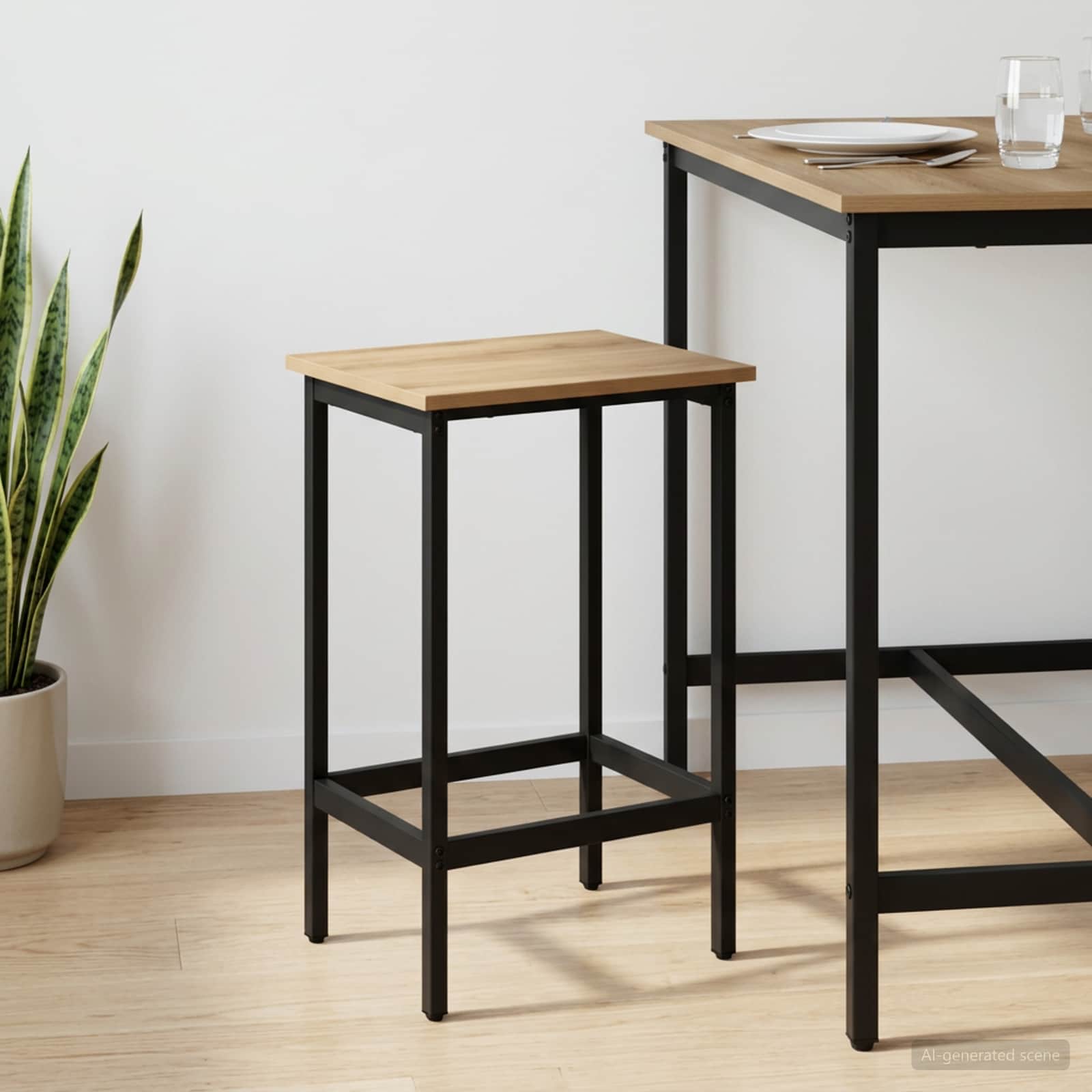 Barkruk Artisanaal eiken 40 x 32 x 64 cm Bewerkt hout – afbeelding 1