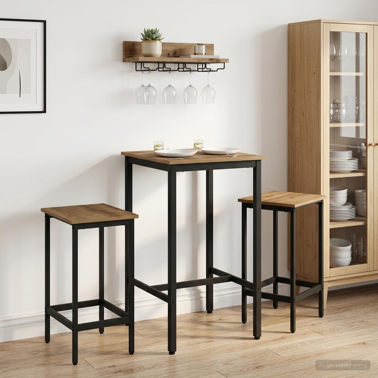 Barkruk 2 st Artisanaal eiken 40 x 32 x 64 cm Bewerkt hout – afbeelding 1