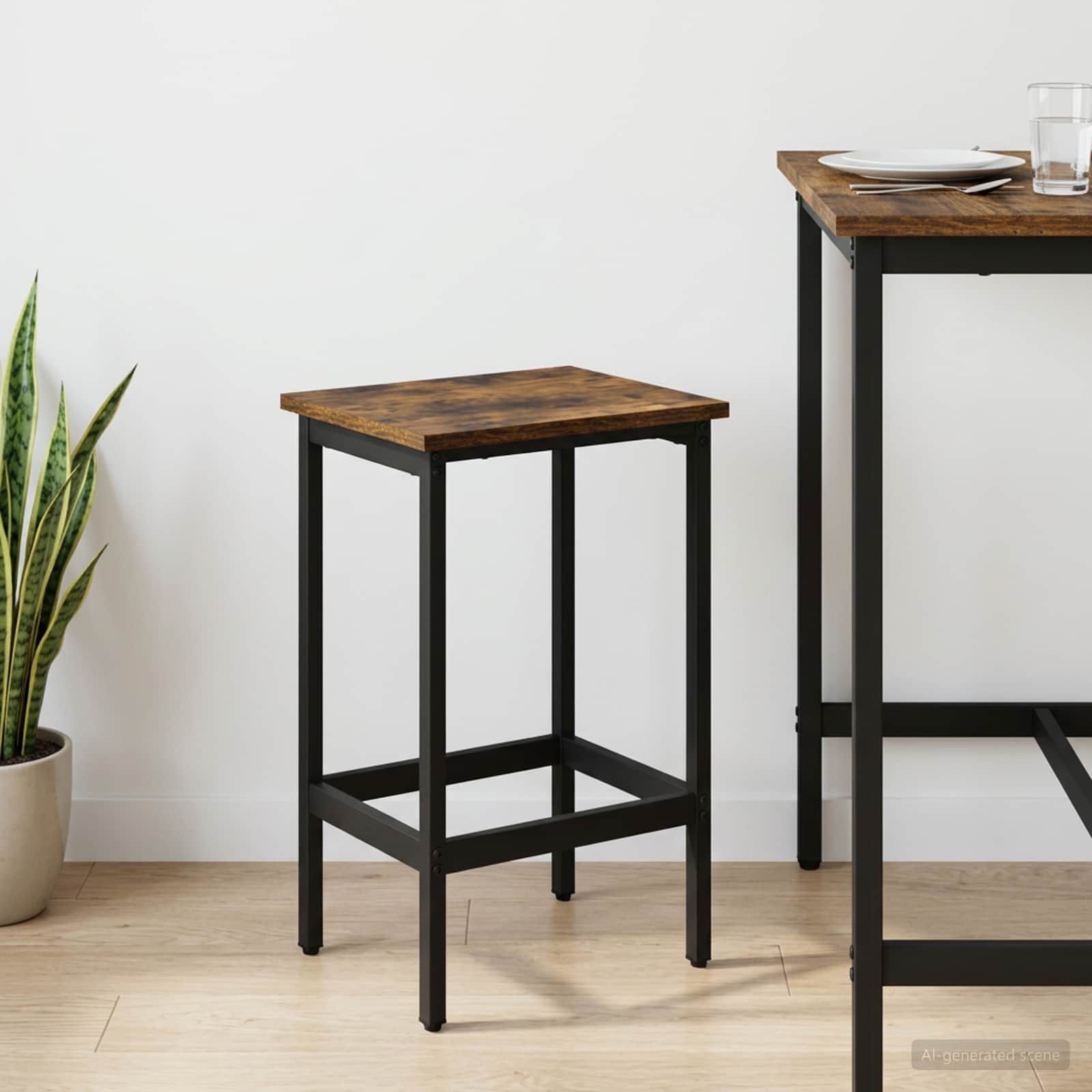 Barkruk Gerookt eiken 40 x 32 x 74 cm Bewerkt hout – afbeelding 1