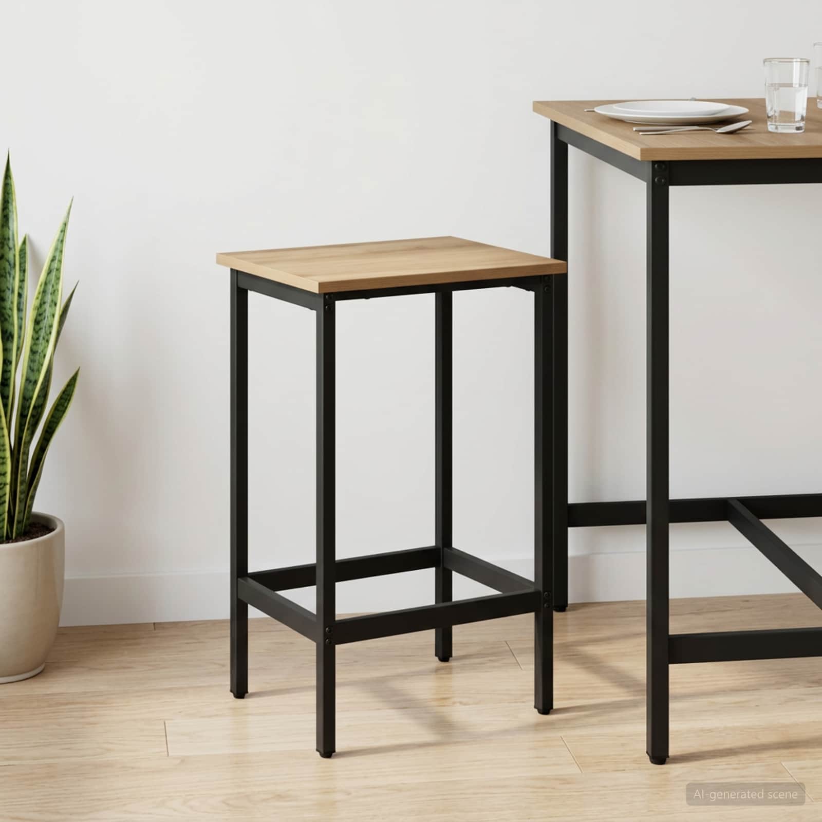 Barkruk Artisanaal eiken 40 x 32 x 74 cm Bewerkt hout – afbeelding 1