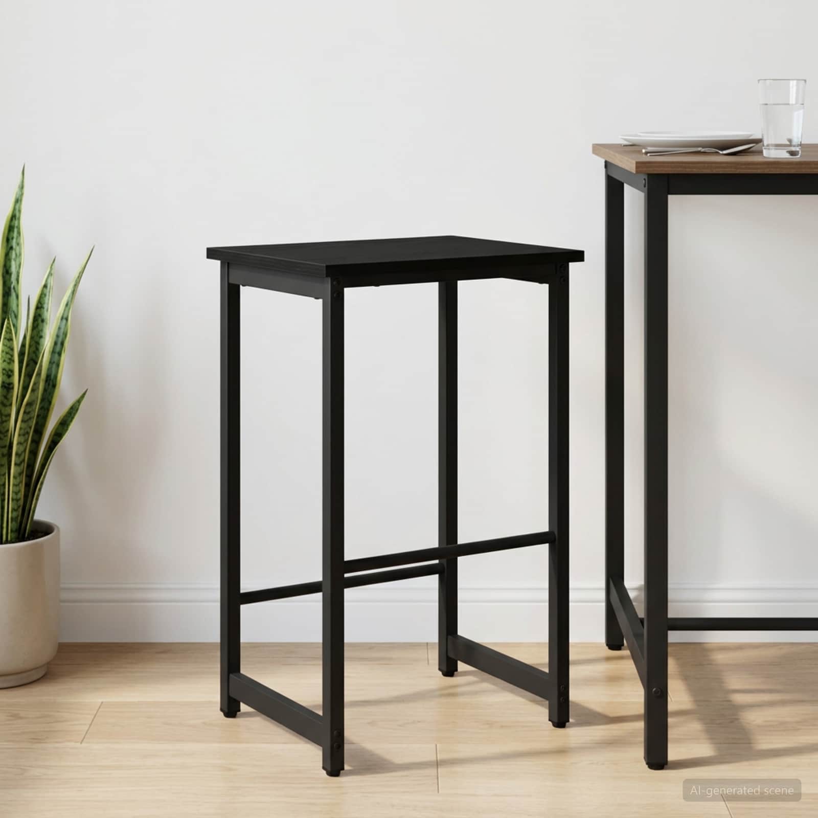 Barkruk Zwart eiken 40 x 32 x 64 cm Bewerkt hout – afbeelding 1